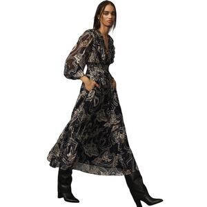 PRINTER JOHNSON Women's Long-Sleeve V-Neck Textured Midi Dress Size L In Navy